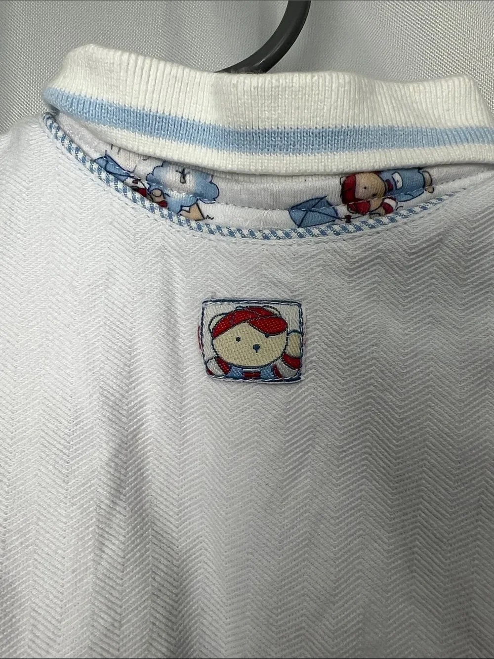 Baby Grand two piece baby blue romper bear flying kite appliqué & print polo